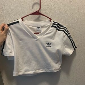 White and black striped adidas crop top